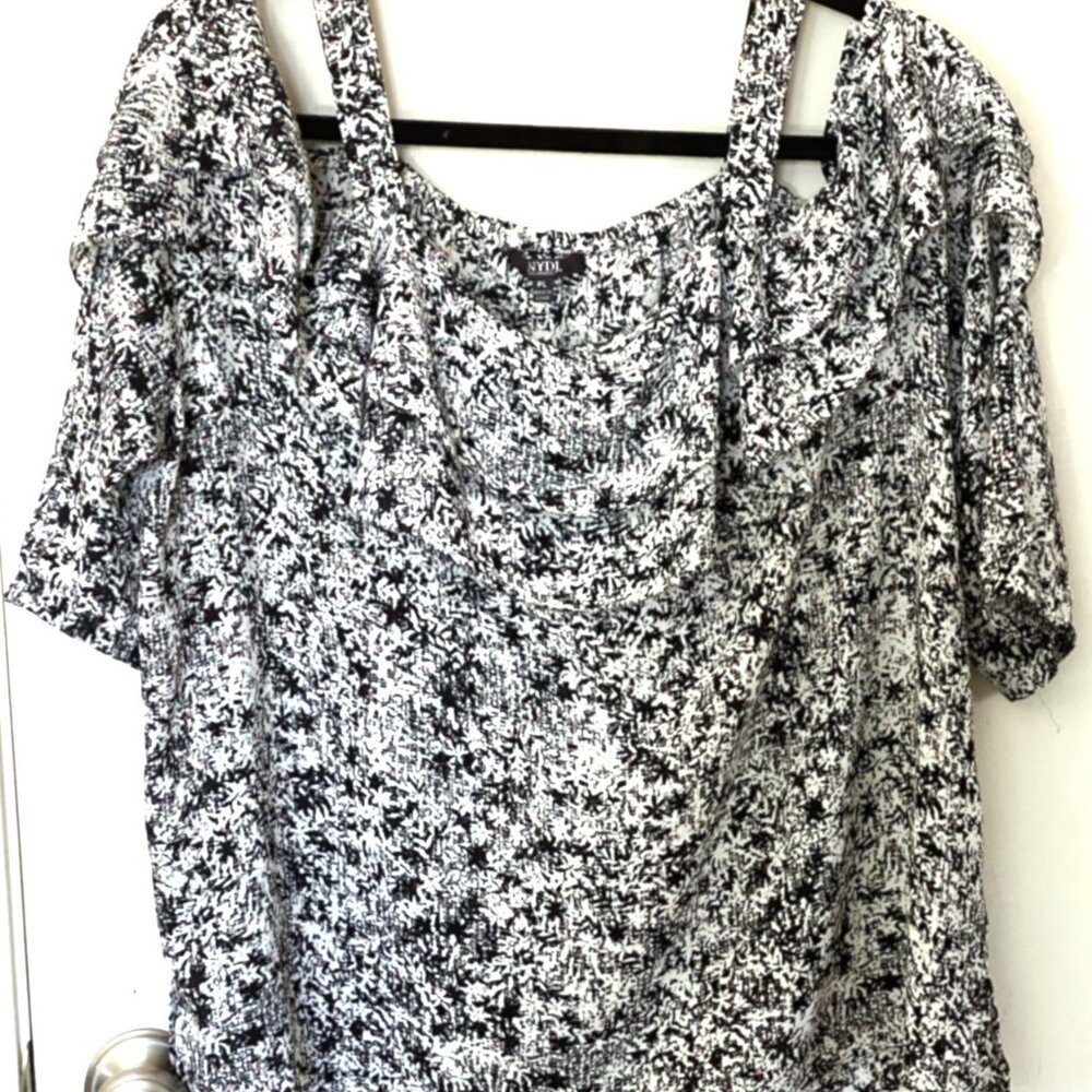 NYDJ Ruffled Cold Shoulder Blouse Size PL